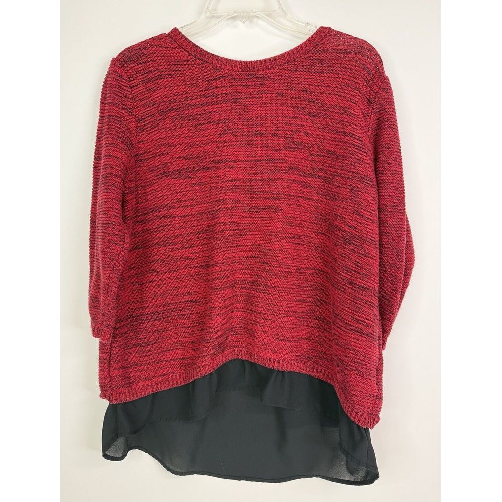 The‎ Limited Sweater Top Women's Large Knit  Layered Back Chiffon Layered Red